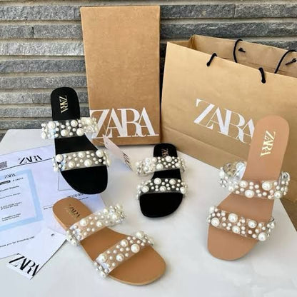 ZARA Women Slippers – With Brand Box (White/Black)