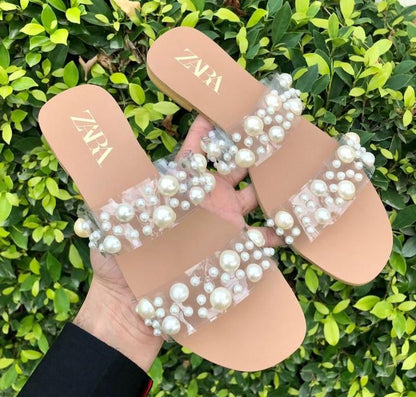 ZARA Women Slippers – With Brand Box (White/Brown)