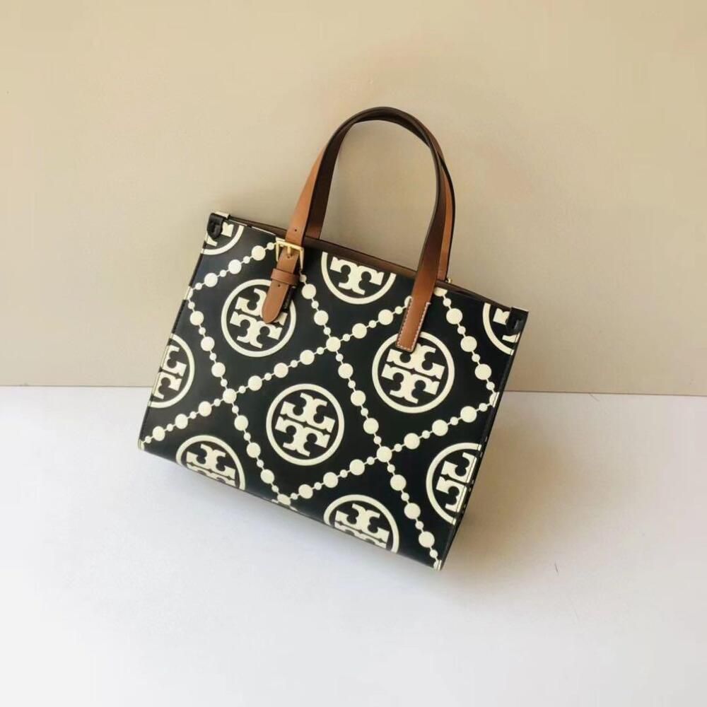 TORY BURCH Mini T Monogram Tote – Women Bag (Leather) (Black)