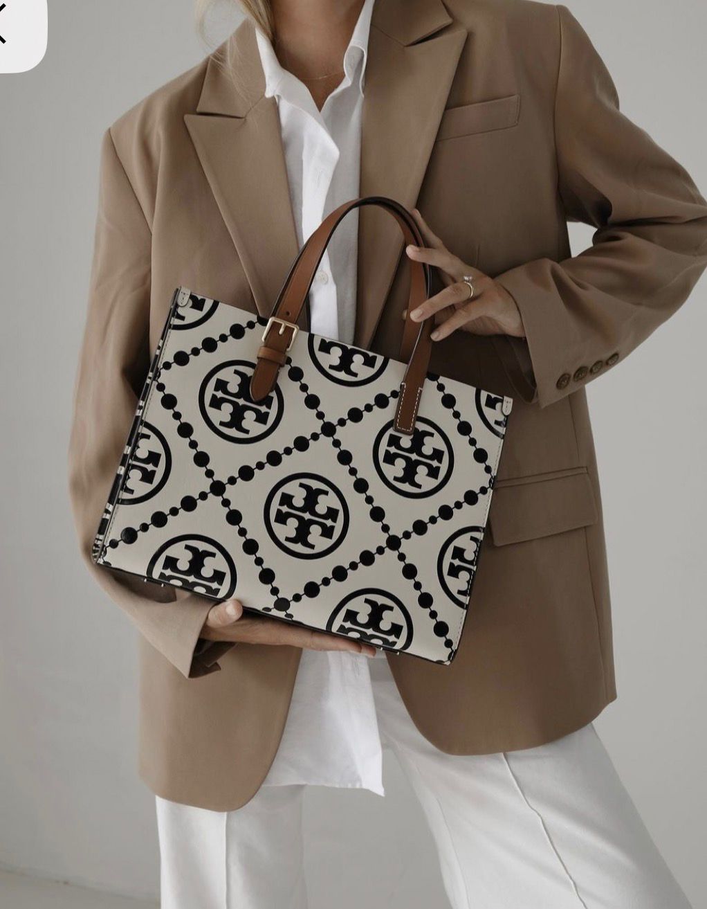 TORY BURCH Mini T Monogram Tote – Women Bag (Leather) (White)
