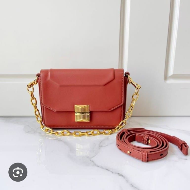 CHARLES &amp; KEITH Women Bag – Belted Design with Push-Lock Closure (Red)