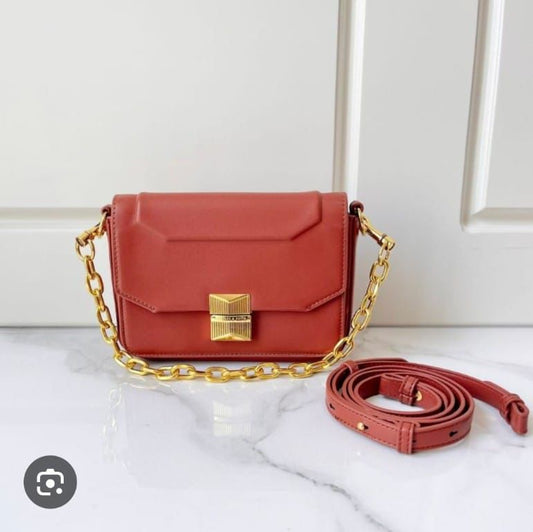 CHARLES &amp; KEITH Women Bag – Belted Design with Push-Lock Closure (Red)
