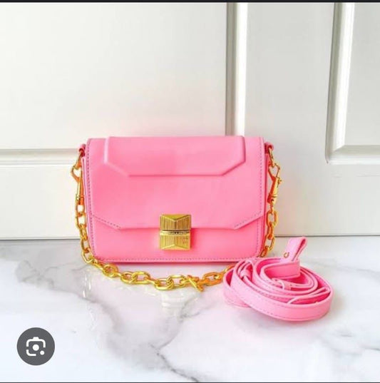CHARLES &amp; KEITH Women Bag – Belted Design with Push-Lock Closure (Pink)