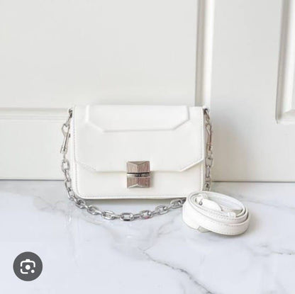 CHARLES &amp; KEITH Women Bag – Belted Design with Push-Lock Closure (White)