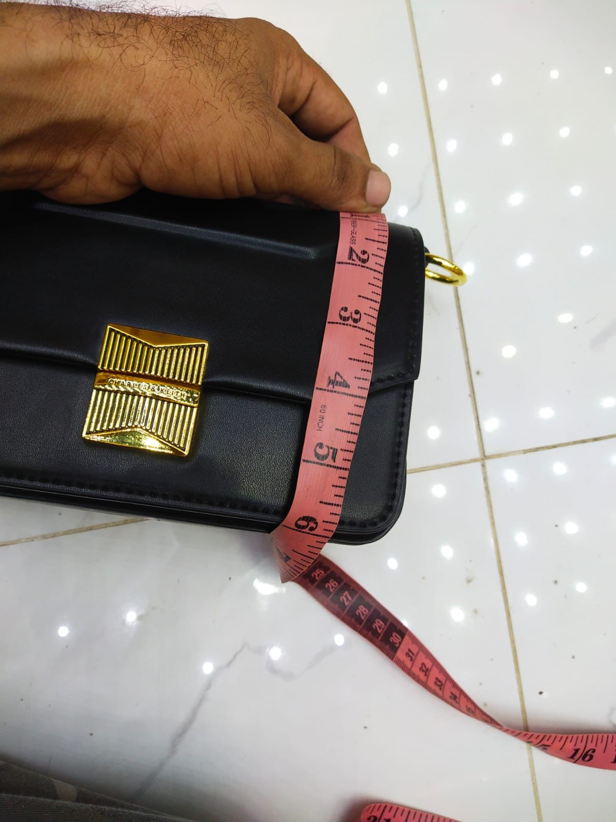 CHARLES &amp; KEITH Women Bag – Belted Design with Push-Lock Closure (Black)