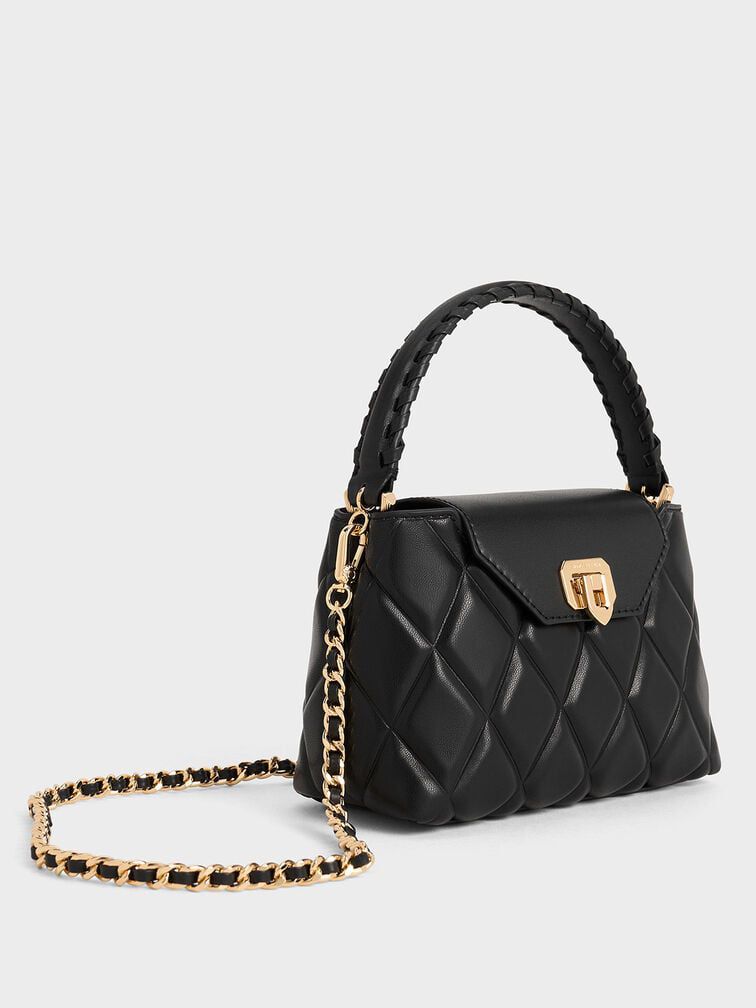 CHARLES & KEITH – Arwen Quilted Braided-Strap Top Handle Bag (Black)
