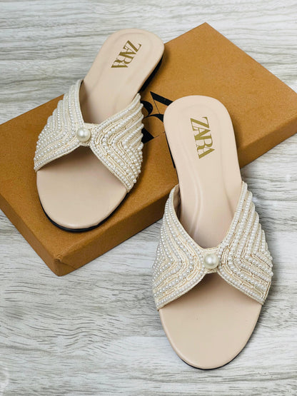 RESTOCKED – ZARA Embroidered Flats (Beige)