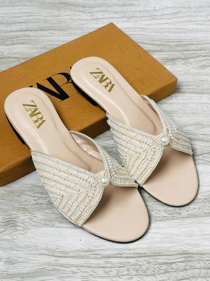 RESTOCKED – ZARA Embroidered Flats (Beige)