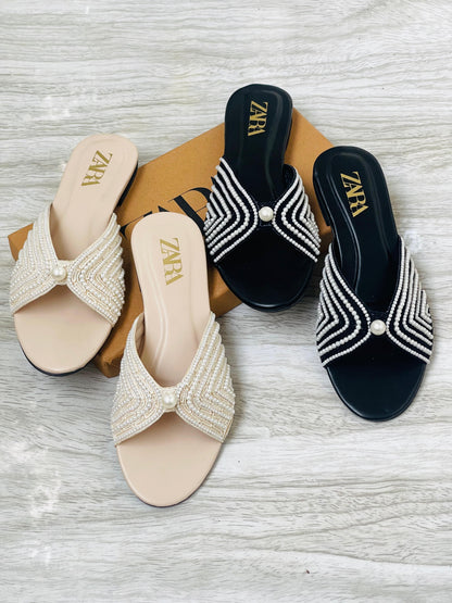 RESTOCKED – ZARA Embroidered Flats (Beige)