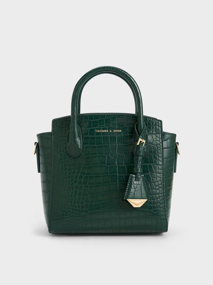 Charles & Keith – Croc-Effect Structured Top Handle Bag (Green)