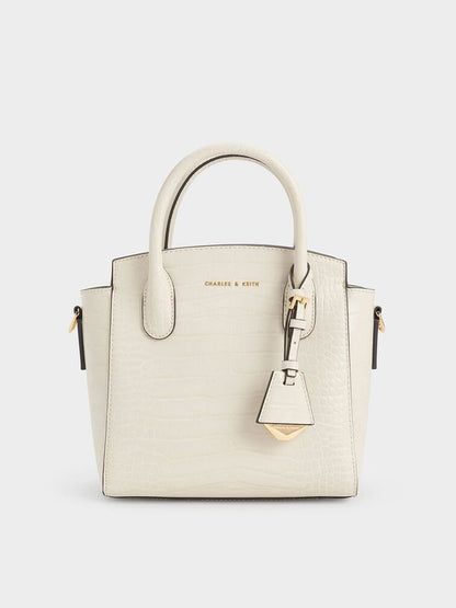 Charles & Keith – Croc-Effect Structured Top Handle Bag (White)