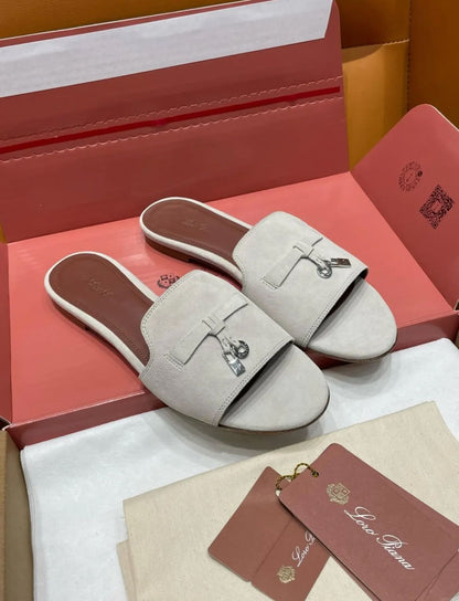 LORO PIANA SUMMER CHARMS – Women Suede Slides (White)