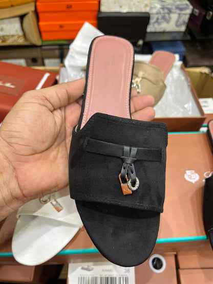 LORO PIANA SUMMER CHARMS – Women Suede Slides (Black)