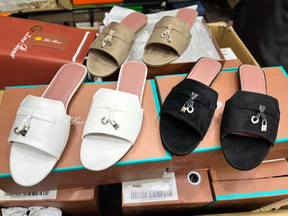 LORO PIANA SUMMER CHARMS – Women Suede Slides (Beige)