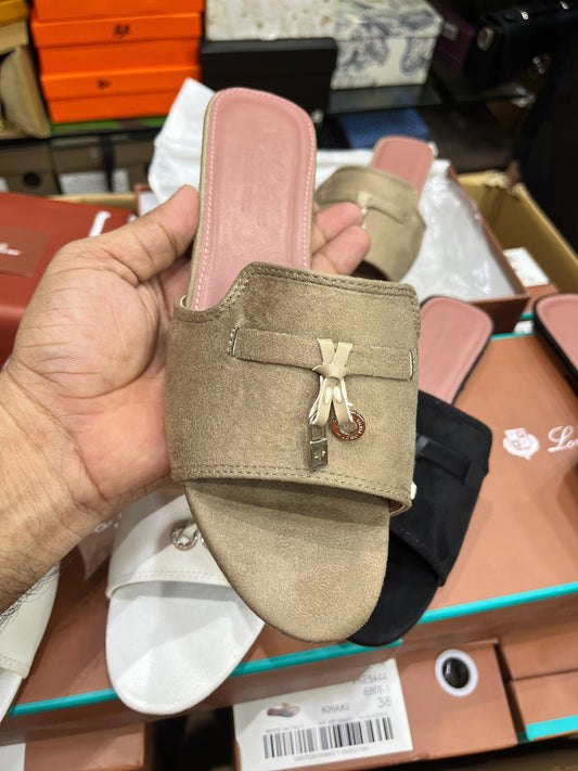 LORO PIANA SUMMER CHARMS – Women Suede Slides (Beige)