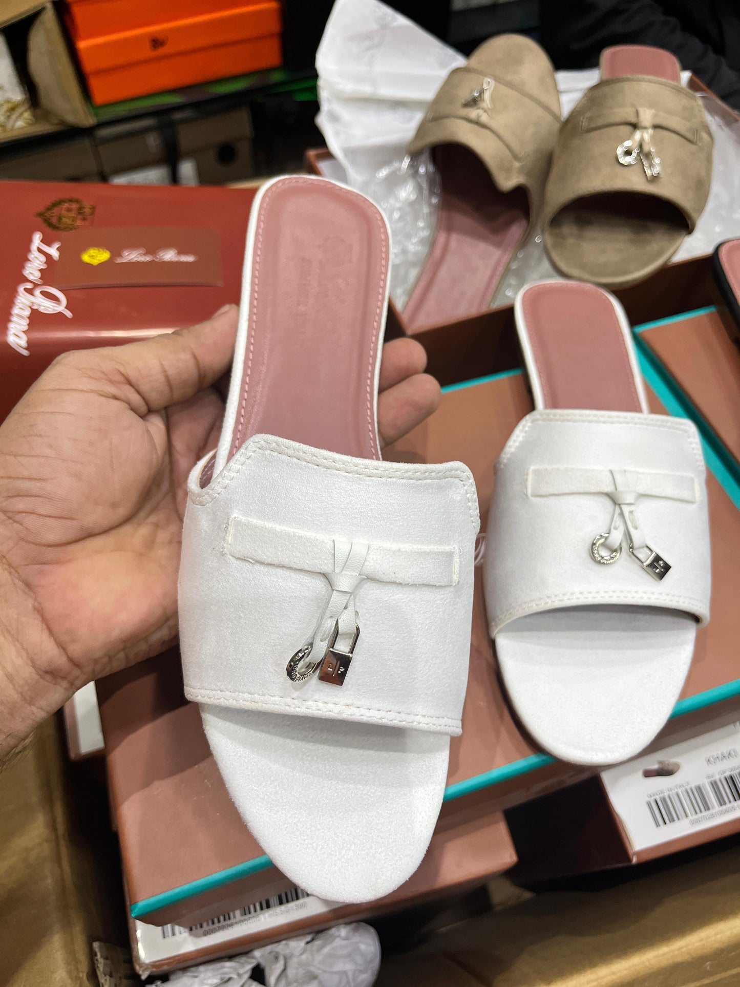 LORO PIANA SUMMER CHARMS – Women Suede Slides (White)