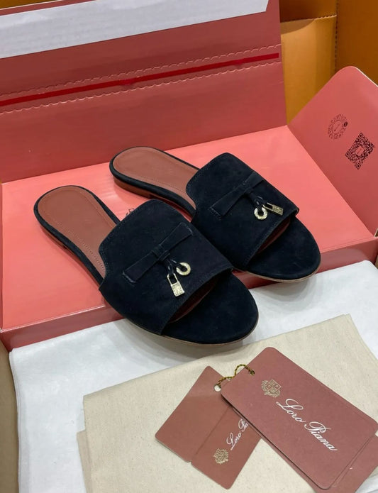 LORO PIANA SUMMER CHARMS – Women Suede Slides (Black)