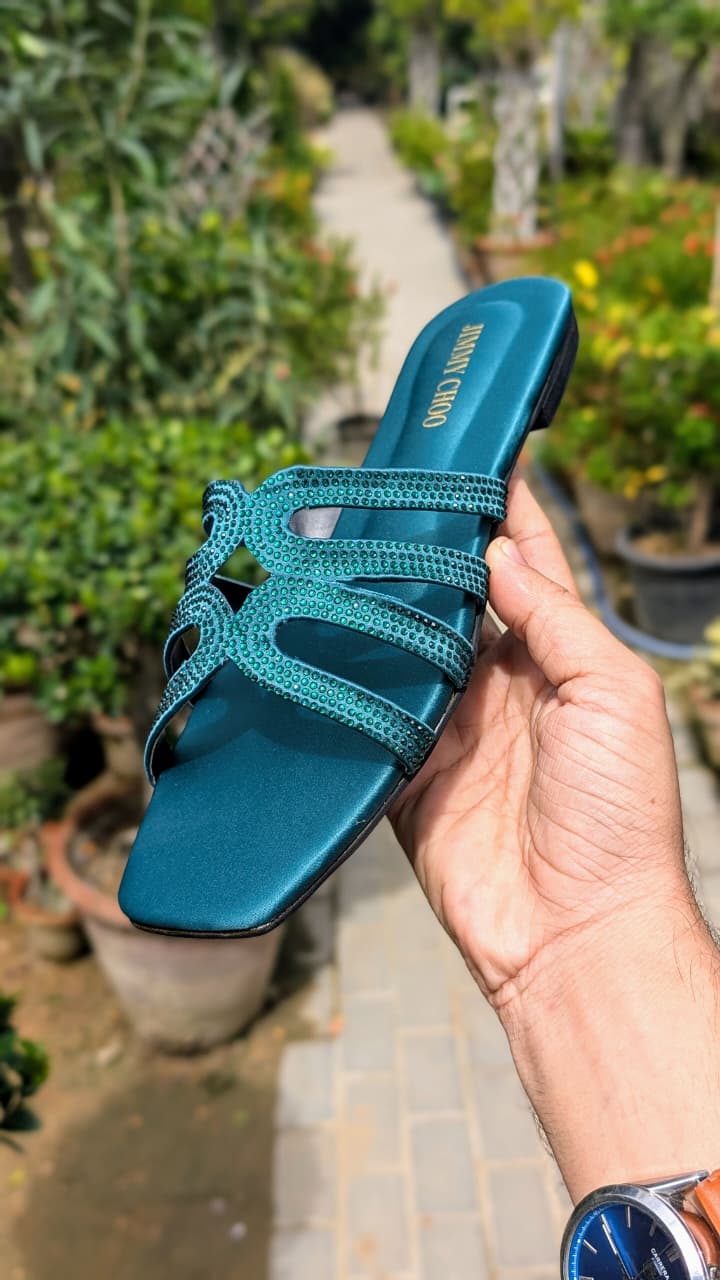 JIMMY CHOO – Women Slippers (Bluish Green)