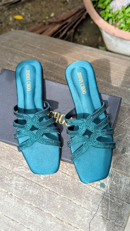 JIMMY CHOO – Women Slippers (Bluish Green)