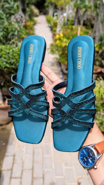 JIMMY CHOO – Women Slippers (Bluish Green)