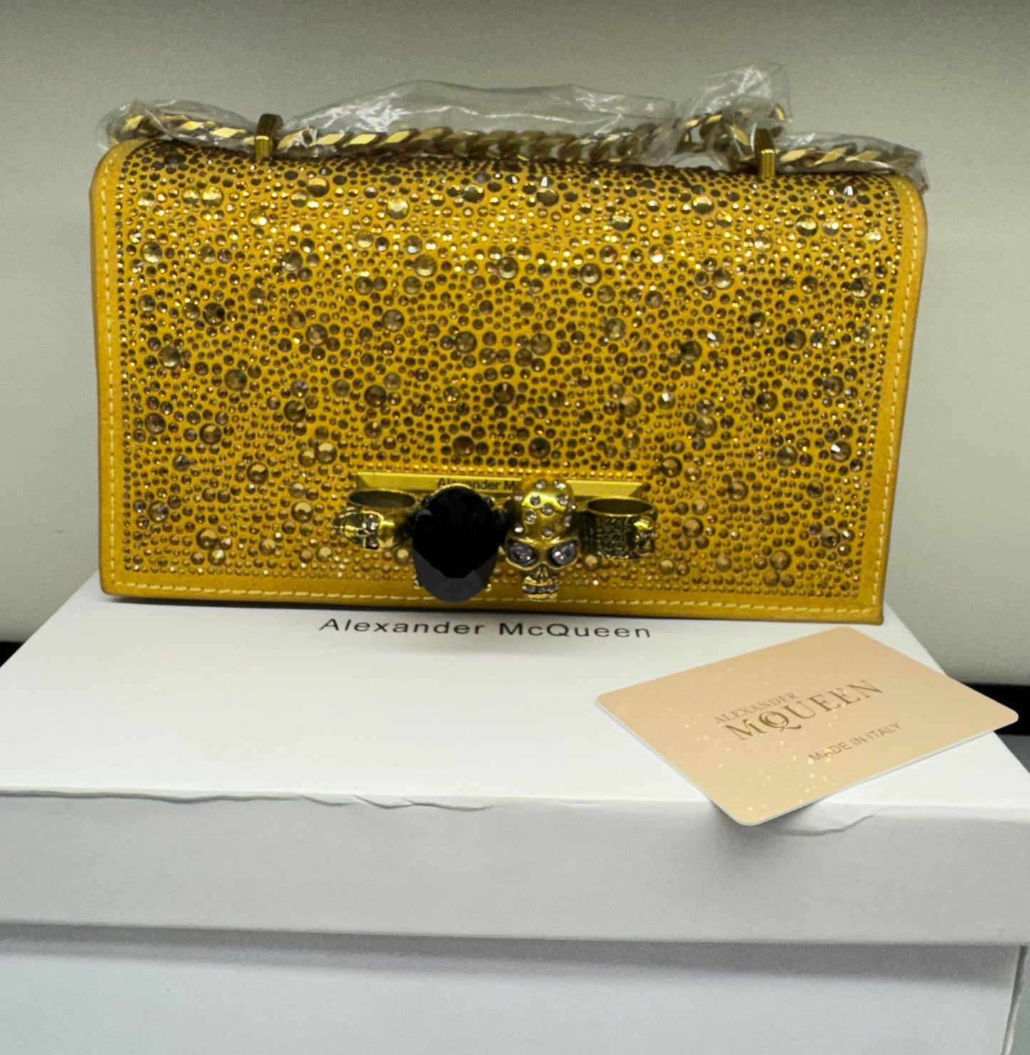 ALEXANDER MCQUEEN CRYSTAL-EMBELLISHED MINI JEWELLED SATCHEL – Women Bag (Gold)