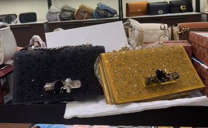 ALEXANDER MCQUEEN CRYSTAL-EMBELLISHED MINI JEWELLED SATCHEL – Women Bag (Gold)