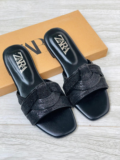 ZARA BASIC STONE FLATS – Women Shoes (Black)