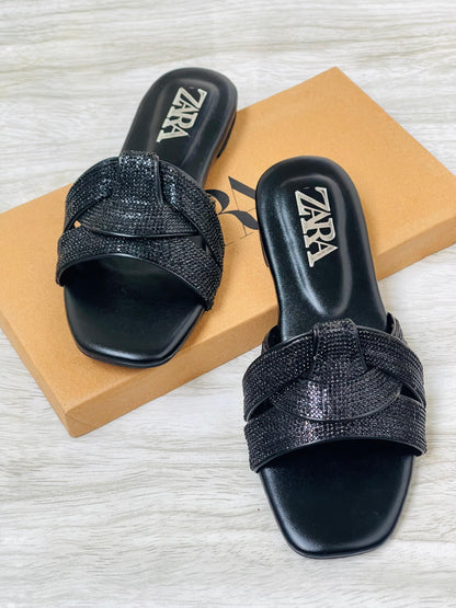 ZARA BASIC STONE FLATS – Women Shoes (Black)