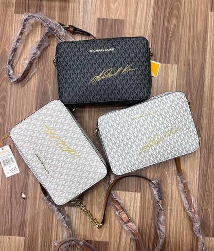 MICHAEL KORS JET SET MEDIUM LOGO SIGNATURE CROSSBODY BAG – Women Bag (Cream)