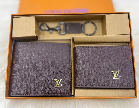 LOUIS VUITTON GENTS GIFT SET – Wallet, Card Holder & Keychain (Maroon)