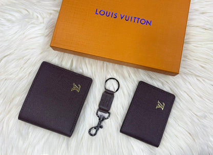 LOUIS VUITTON GENTS GIFT SET – Wallet, Card Holder & Keychain (Maroon)