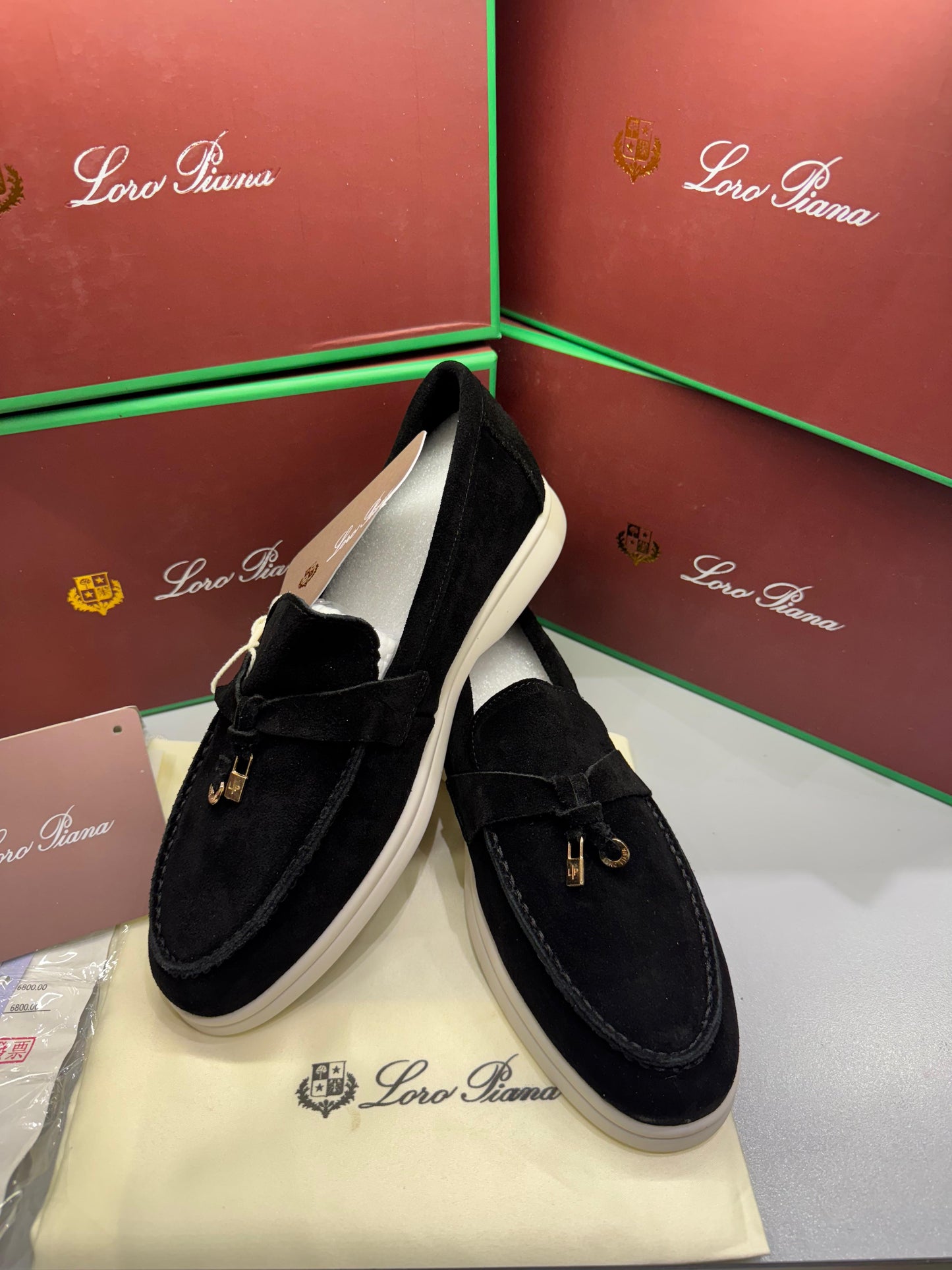 LORO PIANA SUMMER WALK BALLET FLAT CASUAL SHOES / LOAFERS – Women Shoes (Black Design B)