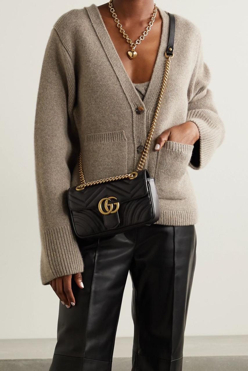GUCCI GG Marmont 2.0 Quilted Leather Shoulder Bag (Black)