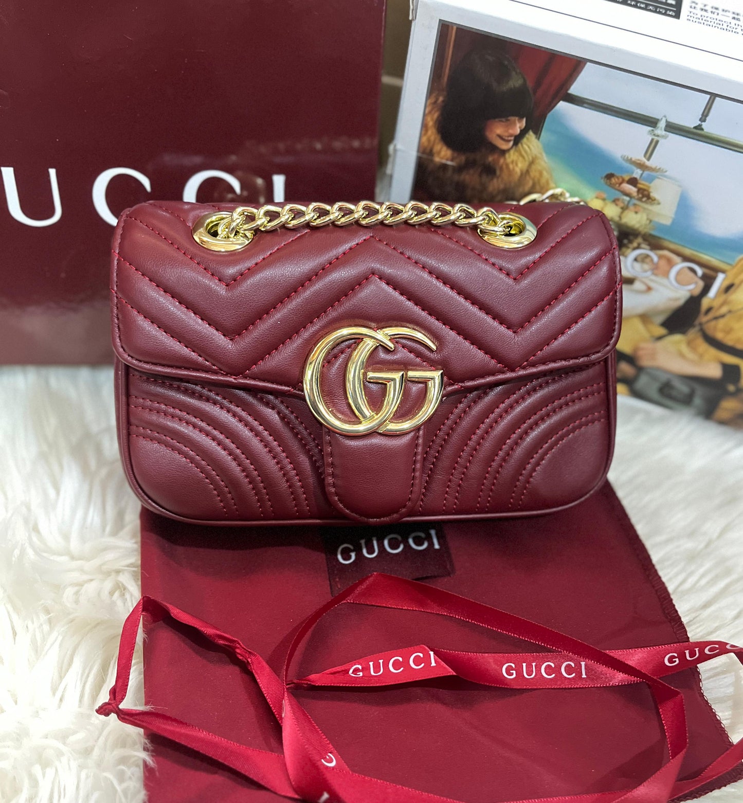 GUCCI GG Marmont 2.0 Quilted Leather Shoulder Bag (Red)