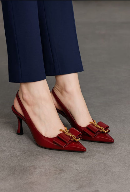 YSL Saint Laurent – Women Heel Slippers (Red)