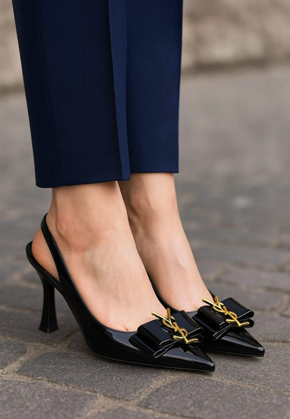 YSL Saint Laurent – Women Heel Slippers (Black)