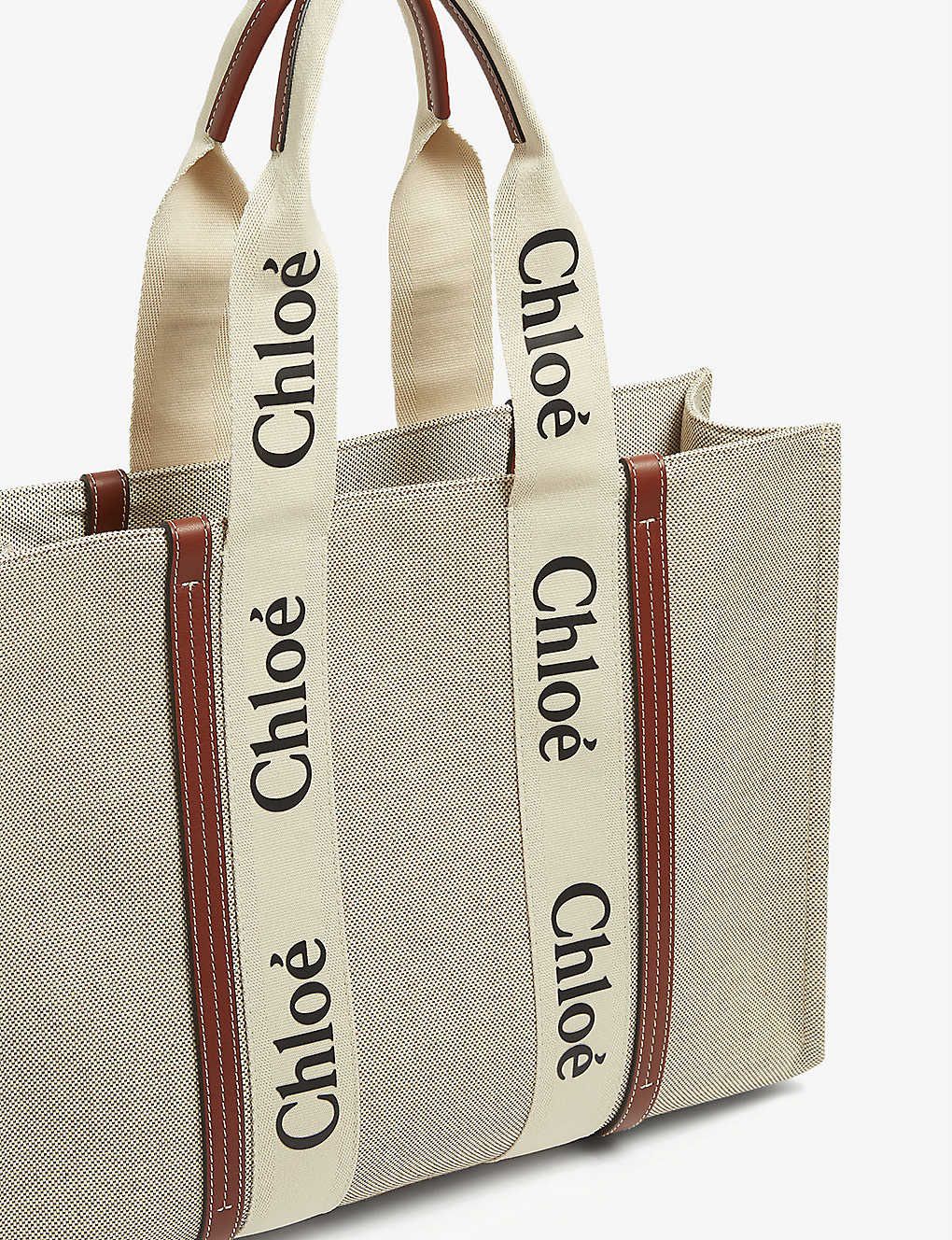CHLOÉ Woody Tote Bag in Linen – Women Bag (Off White)