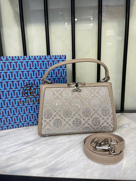TORY BURCH Mini Eleanor Soft Satchel – Women Bag (Beige Silver)