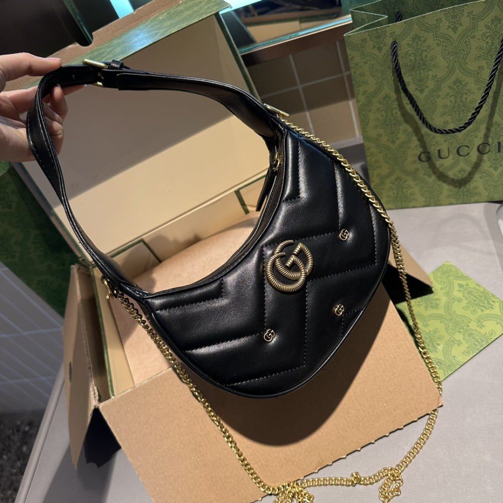 GUCCI GG Marmont Half-Moon Shoulder Bag – Women Bag (Black)