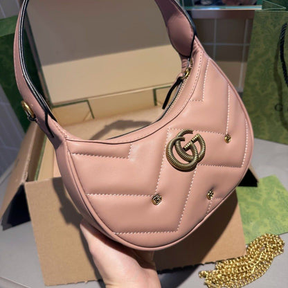 GUCCI GG Marmont Half-Moon Shoulder Bag – Women Bag (Pink)