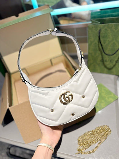GUCCI GG Marmont Half-Moon Shoulder Bag – Women Bag (White)
