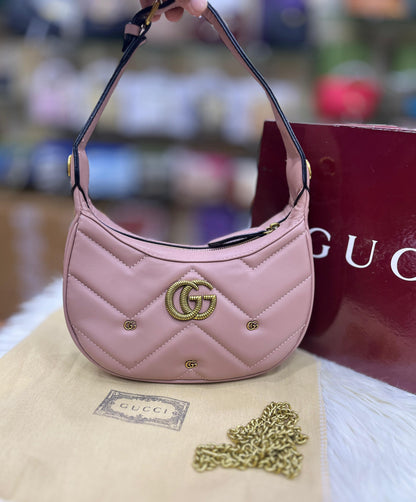 GUCCI GG Marmont Half-Moon Shoulder Bag – Women Bag (Pink)