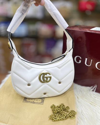 GUCCI GG Marmont Half-Moon Shoulder Bag – Women Bag (White)