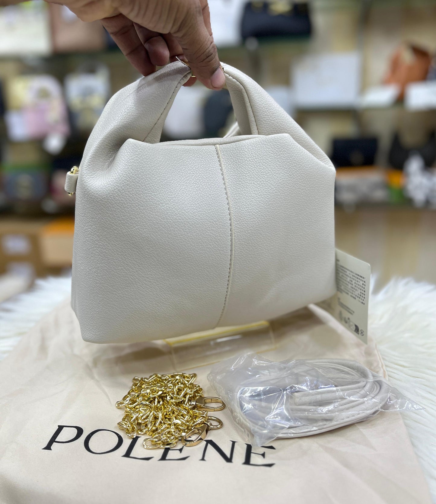 POLÈNE BÉRI – Edition Textured Taupe Women Bag (Off White)