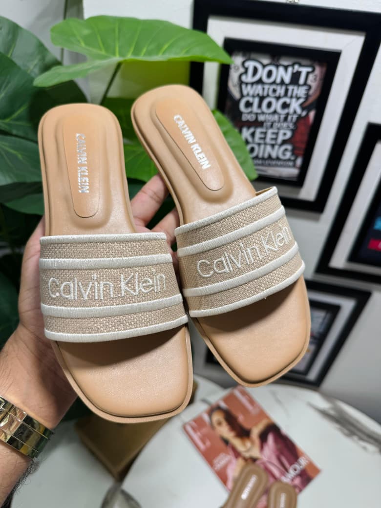 CALVIN KLEIN – New Arrival Women Slippers (Beige Brown)