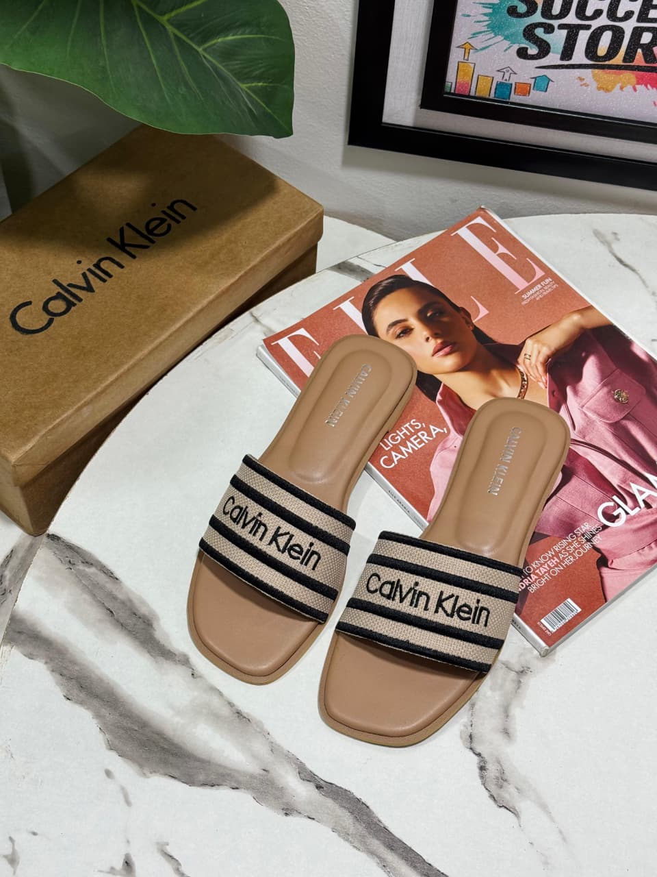 CALVIN KLEIN – New Arrival Women Slippers (Brown Black)