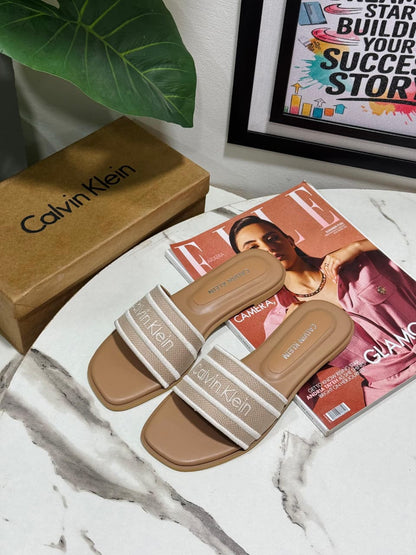 CALVIN KLEIN – New Arrival Women Slippers (Beige Brown)