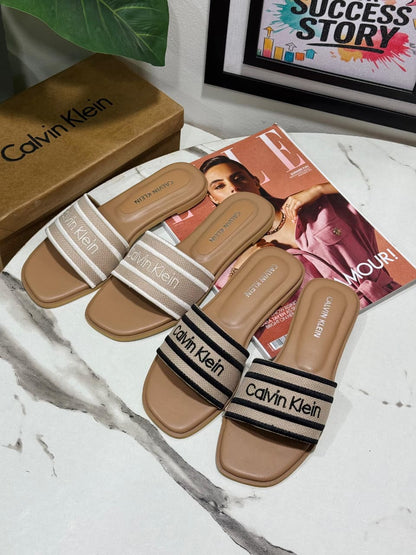 CALVIN KLEIN – New Arrival Women Slippers (Beige Brown)