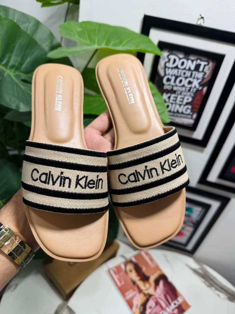 CALVIN KLEIN – New Arrival Women Slippers (Brown Black)