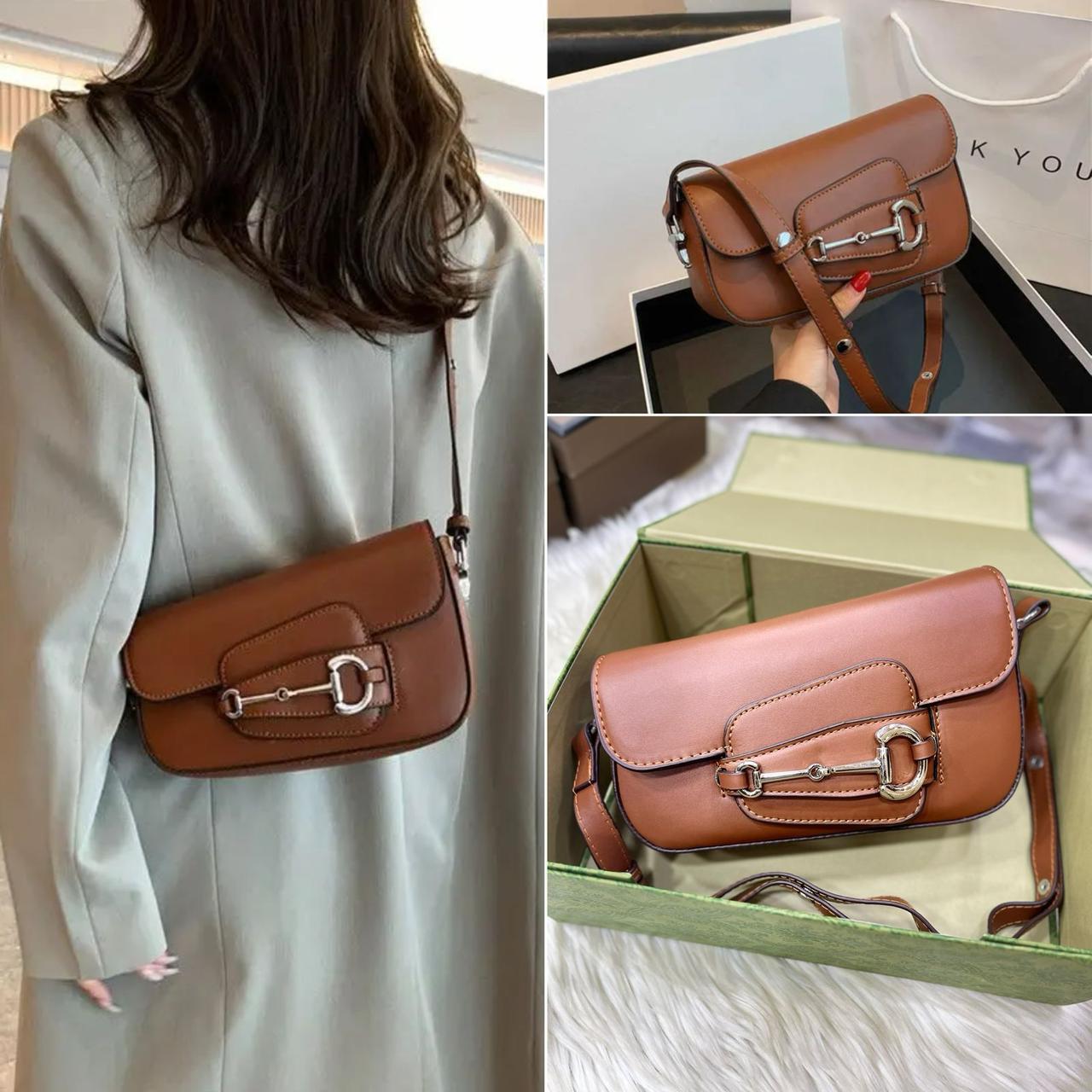 GUCCI – Horsebit 1955 Monogrammed Small Women Shoulder Bag (Brown)